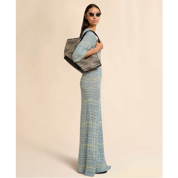 Marni Black Raffia-Effect Waves Small Tote Bag